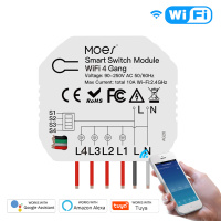 Mini DIY Wi-Fi Smart Light Switch 4 Gang 1/2 Way Module Smart Life/Tuya App Wireless Remote Control, Compatible with Amaz