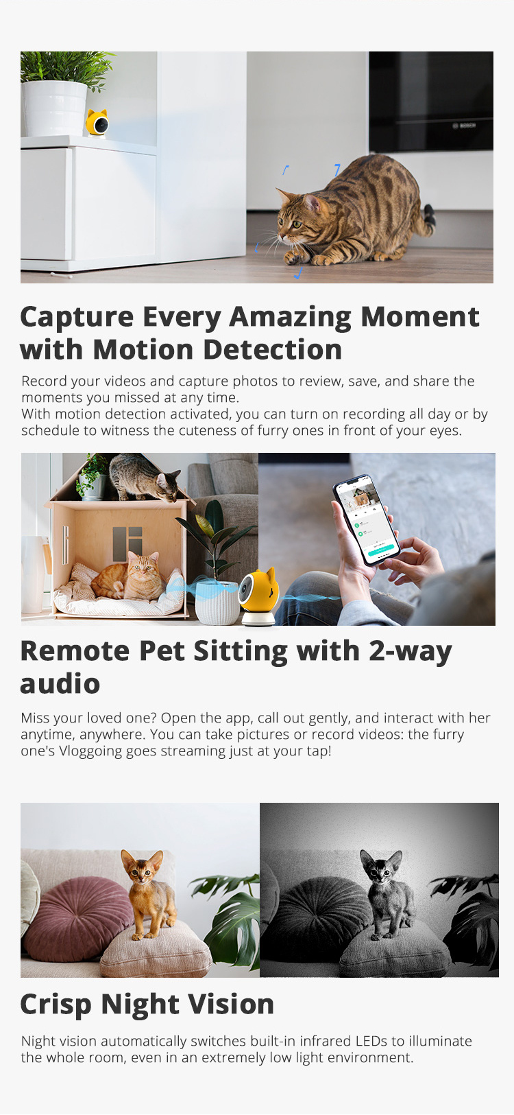 Petoneer Smart Pet Cam - Caméra intelligente Wi-Fi pour animaux de  compagnie - Caméra chat et chien - Petoneer