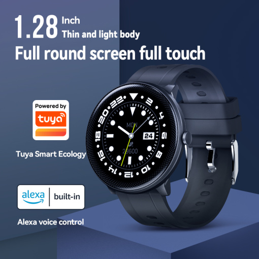 2022 Tuya Smartwatch Support Amazon Alexa Build-In Full Touch Round Smart Watch