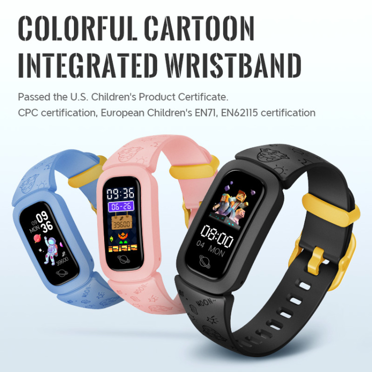 2022 Kids Smart Watch V102 Support tuya IoT Blood Oxygen Heart Rate Monitoring Color Cartoon Integrated Wristband
