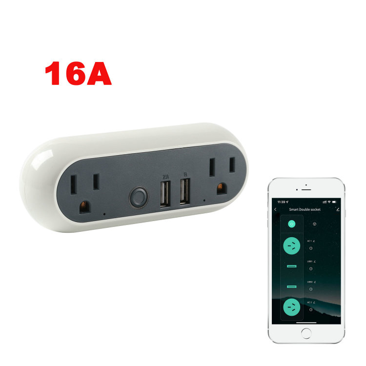 16A Smart Plug Socket Dual Outlets with 2USB 3.1A Outputs for US Market