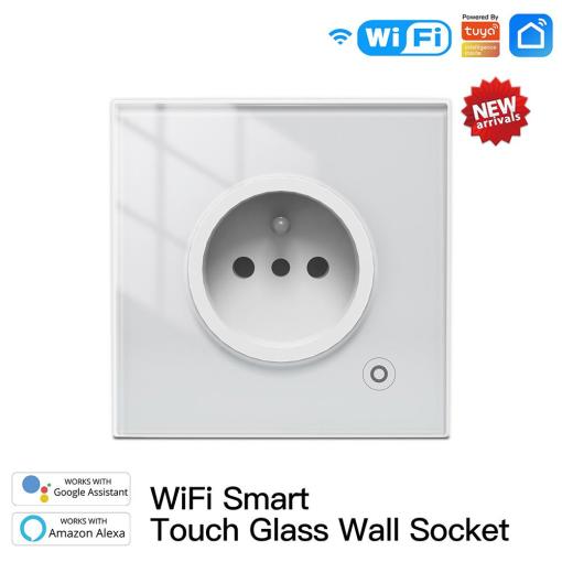 Wi-Fi Smart Wall Socket Glass Panel Outlet Power Monitor Extremely Soft Touch Plug Relay Status
