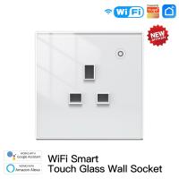 WiFi Smart UK Wall Socket Glass Panel Outlet Power Monitor Extremely Soft Touch Plug Relay Status