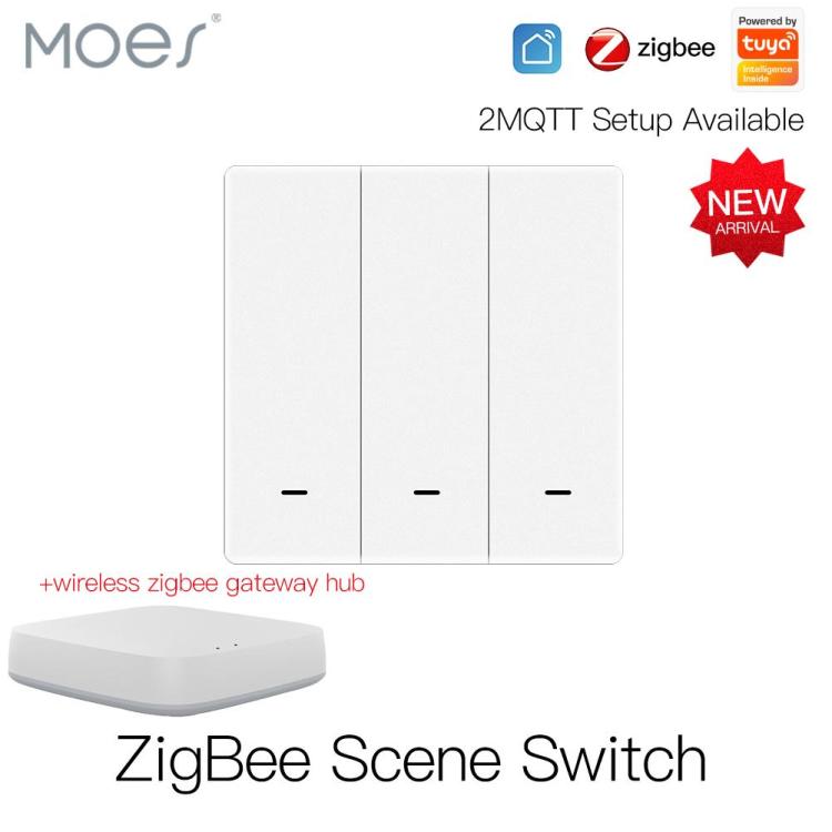 Zigbee Scene Switch|Best Wireless Control Light Switch Battery Powered White / 3 Gang / CN
