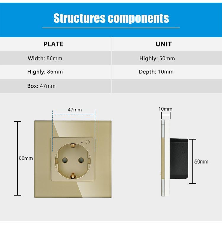 Smart Socket 16A With Power Metering Tuya Smart Mobile Control Bluetooth  Smart Germany Socket Type F With CE ROHS, Wall Sockets