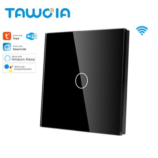 TAWOIA Simple Design 1 Gang Wifi Smart Switch 1g1w Tuya Smart Google Assistant Glass 86mm Smart Switch With Neutral Wire