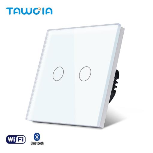 TAWOIA Wi-Fi Smart Switch 2 Gang 1 Way No Neutral Line White Color Tempered Glass Panel Smart Life App TW-WF201L-WT