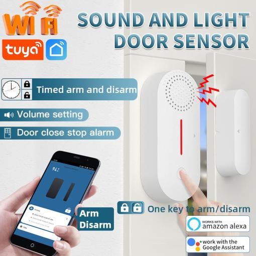 Angus Tuya Smart Wi-Fi Sound and light Door Magnetic Alarm Door And Window Sensor Anti-theft Alarm Device Smart Life Work