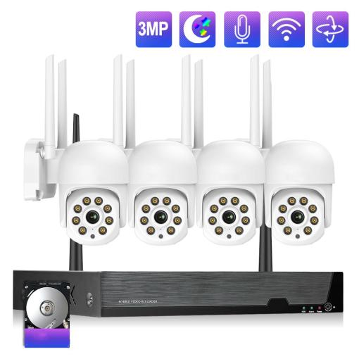 Wireless Security Camera System 2K Pan/Tilt/ Contro AI Human Detection,Two Way Audio, Color Night Vision,Outdoor IP66 