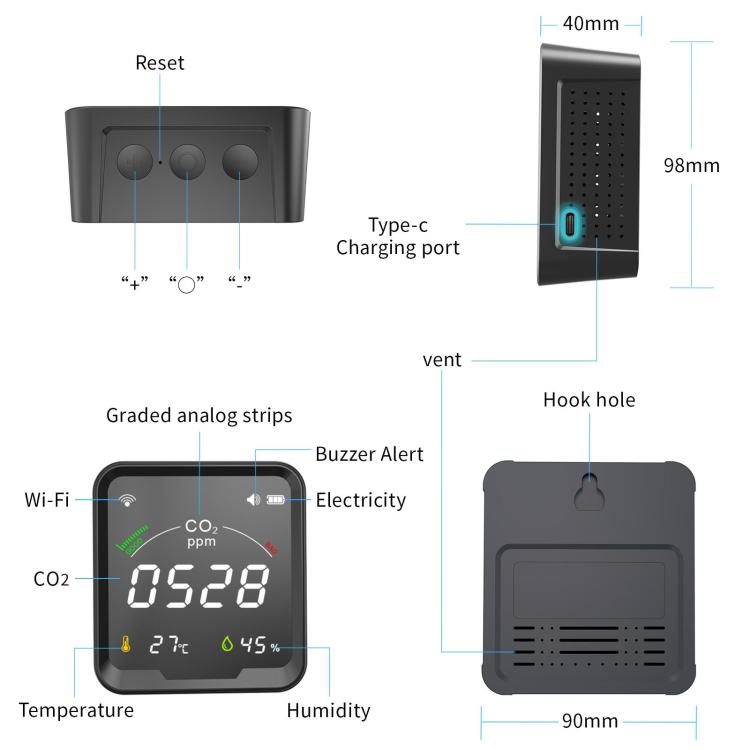 WiFi CO2 Tester / Carbon dioxide Detector/CO2 Senor