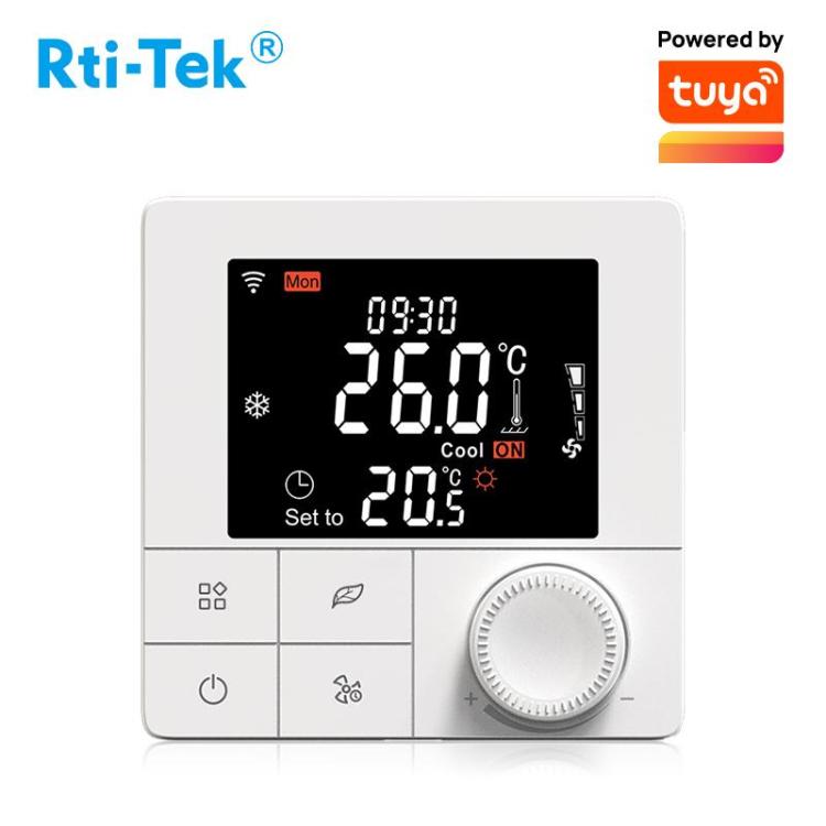 Thermost Colorful LCD 3A Smart WiFi/485 Modbus Fan Coil Thermostat for 4-pipe System Works with Alexa and Goo