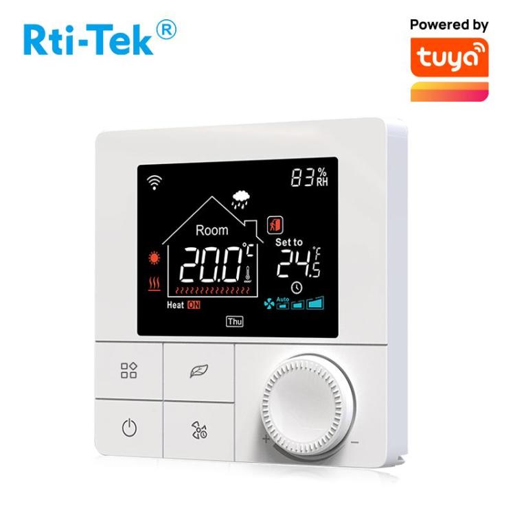 Thermost Colorful LCD 3A Smart WiFi/485 Modbus Fan Coil Thermostat for 4-pipe System Works with Alexa and Goo