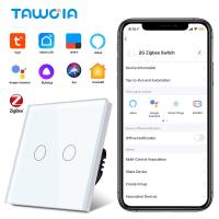 ZigBee 3.0 Protocol 2 Gang 1 Way Smart Switch Single Live Simple Glass Panel White Color Touch Intelligent Smart Switch