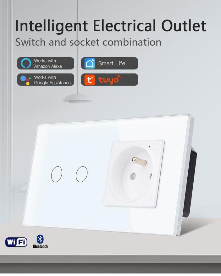 Smart Life Wireless Wall Electronic 2 Gang Smart Switch With Type E French  Zigbee Socket Switch Combination, Wall Sockets