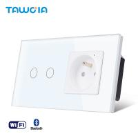 Wi-Fi Mobile Control Home Interior Type E French Socket 16A With 2 Gang Smart Switch Single Live EU UK Standard