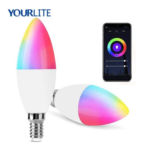 5.5W Dimmable RGBCW Color Changing C37 Wi-Fi LED Candle Bulb No Hub Required