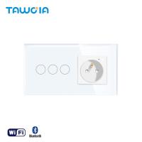 3 Gang Wi-Fi Switch Double Glass Frame Home Intelligent EU Socket Home Interior Wall Electrical Smart Switch Combination