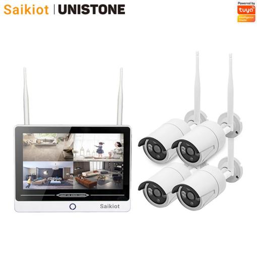 Unistone NVR Kit 4CH Wireless Wi-Fi 2MP Camera NVR CCTV Security Kit with 12inch Monitor