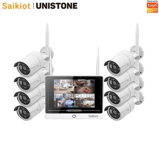 Unistone NVR Kit 8CH Wireless 2MP WIFI NVR CCTV Security Camera Kit with 12inch Monitor