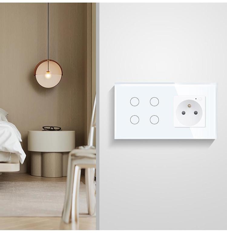 Wi-Fi 4 Gang Smart Switch EU Standard Intelligent Socket IOT Tuya Smart  Switch Socket Combination, Wall Sockets