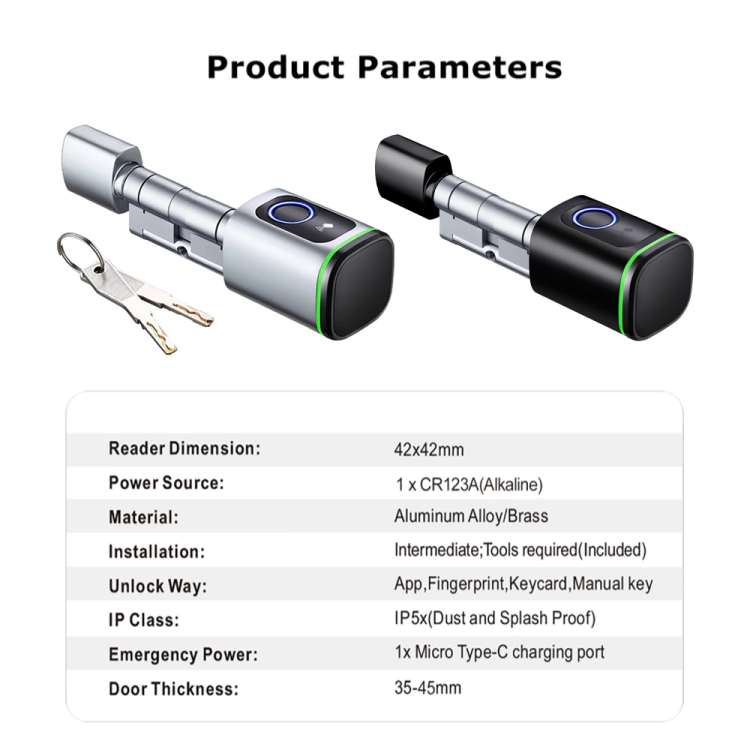 Zemismart Zemismart BLE Smart Door Lock Cylinder DIY Fingerprint