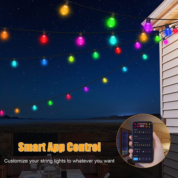 RGBCW Smart Color Changing String Lights IP65 Waterproof, Wi-Fi APP, Bluetooth Control for Outside, Patio, Party