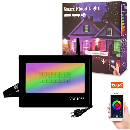 RGBCW Color Changing 300W Equivalent Outdoor IP66 30W Smart Wi-Fi Floodlight APP Control Garden Stage Lighting