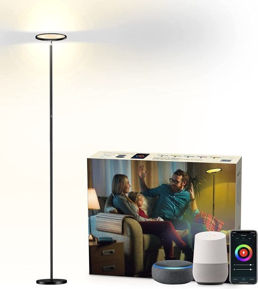 Super Bright RGBCW Smart Wi-Fi LED Floor Lamp Torchiere for Living Rooms Bedrooms, Compatible with Alexa & Google Home