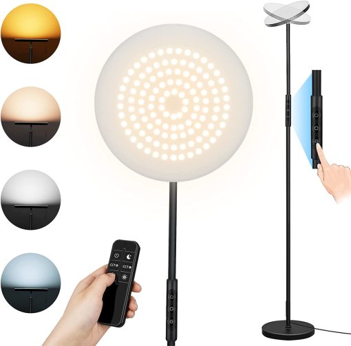Modern Super Bright 4 CCT 2700K-6500K Dimmable Remote & Touch Control Torchiere LED Floor Lamps for Bedroom, Living Room