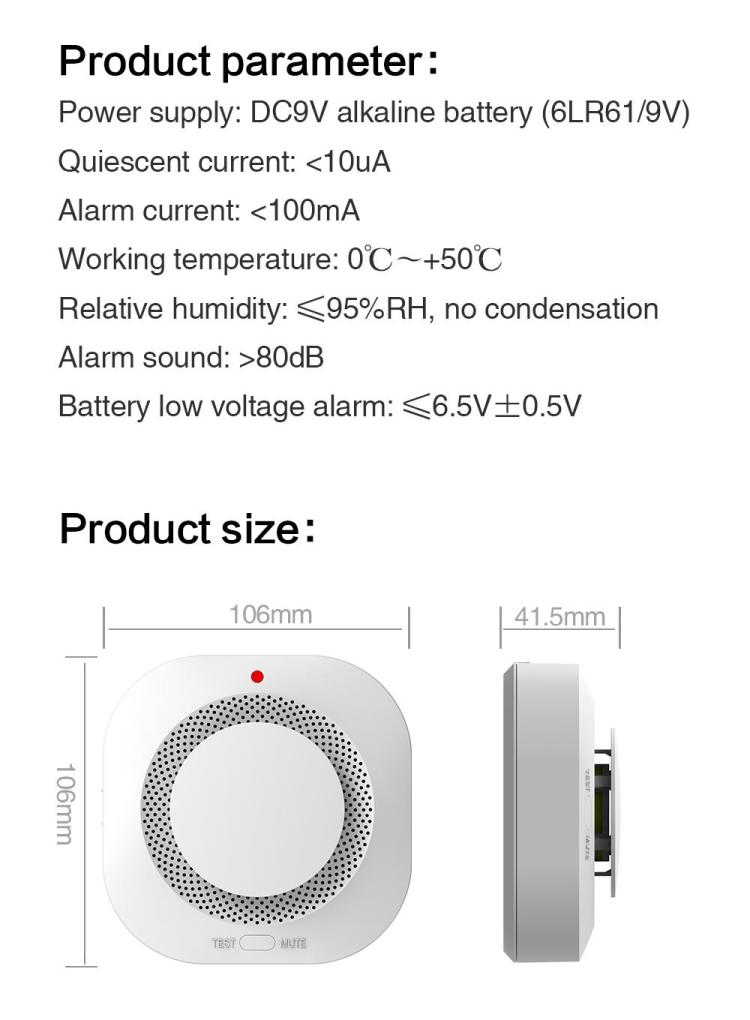 WIFI Smoke Detector Sensor 80DB Alarm Fire Protection Home