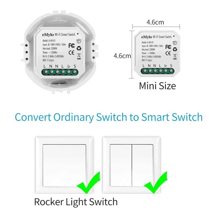 1 PCS AIYATO Mini Smart WiFi Relay Switch,DIY Timer Light Switch, Wireless  Remote Control Compatible With Alexa And Home 16A