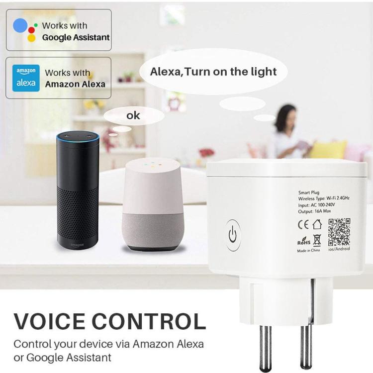 Enchufe inteligente con Wifi, Alimentación de la UE IOS y Android Instale  la aplicación Tuya o SmartLife, adaptador de enchufe 16A Control remoto  inalámbrico por voz Siri, compatible con Alexa Google Assistant