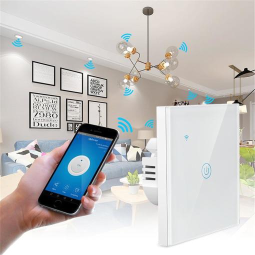 Wall Touch Sensor Light Switch U UK Standard 1 Way Control Smart Switch Crystal Glass Panel with Neutral Smart Switch