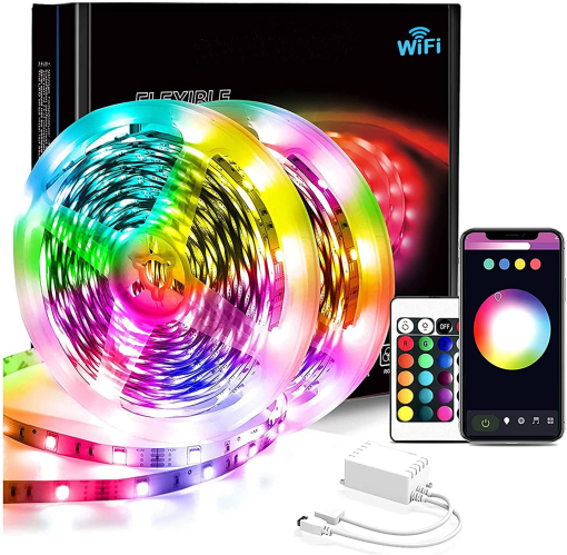 Daybetter 2*25ft  2*7.5M Wi-Fi APP IR Remote Control RGB LED Strip Light Kit IP65 Amazon Alexa Google Assistant 