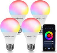 Daybetter 4 Pack Tuya Smart Light Bulbs RGBCW Wi-Fi Compatible with Alexa & Google Assistant, A19 E26 9W  