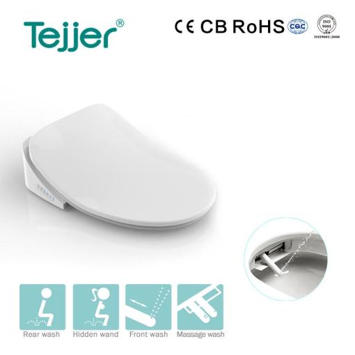 TEJJER All White Ceramic V Shaped UV Auto Hinge Slow Adult Toilet Seat