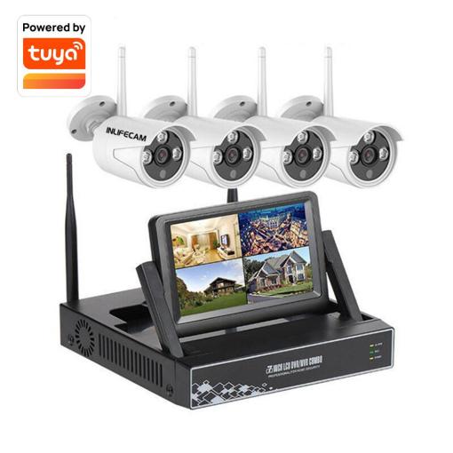 8CH NVR+4pcs Cameras 7"Monitor Wireless NVR Kit Surveillance Security CCTV Camera System