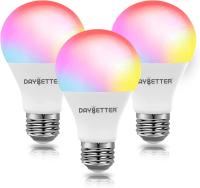  DAYBETTER Bulbs 3 Pack Wi-Fi & BLE Smart Light RGBCCT A19 E26 9W 800LM Multicolor Led Light Bulb, No Hub Required