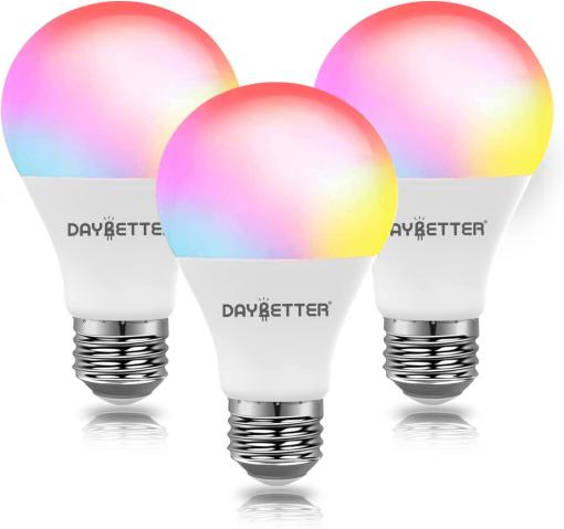  DAYBETTER Bulbs 3 Pack Wi-Fi & BLE Smart Light RGBCCT A19 E26 9W 800LM Multicolor Led Light Bulb, No Hub Required