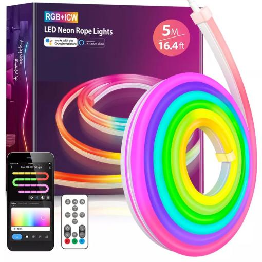 DAYBETTER 5M Neon TUYA Wi-Fi & BLE IP67 RGBIC Neon Led Strip Lights 16.4ft APP control IR control Voice control
