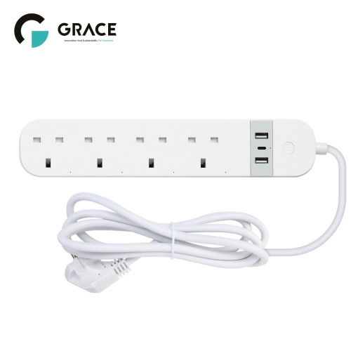 15A UK Type Wi-Fi Power Strip with 2 USB ports 4 AC Outlets 1 Type-C Charging