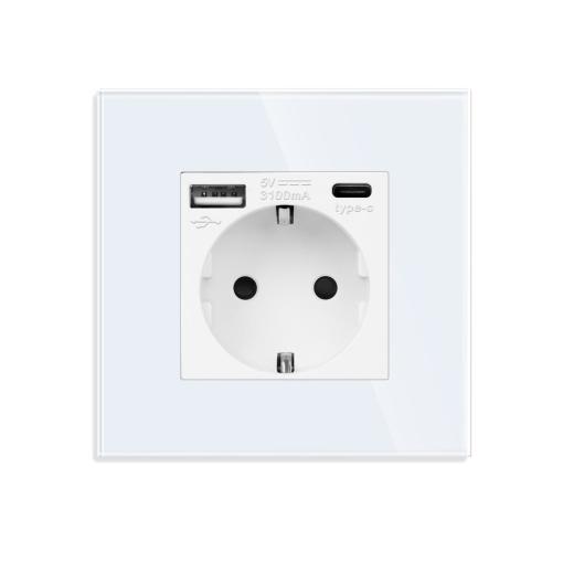 European Socket USB Wall Socket Wall Socket EU with USB A+C Port, 3.1A,20W FAST Chargin