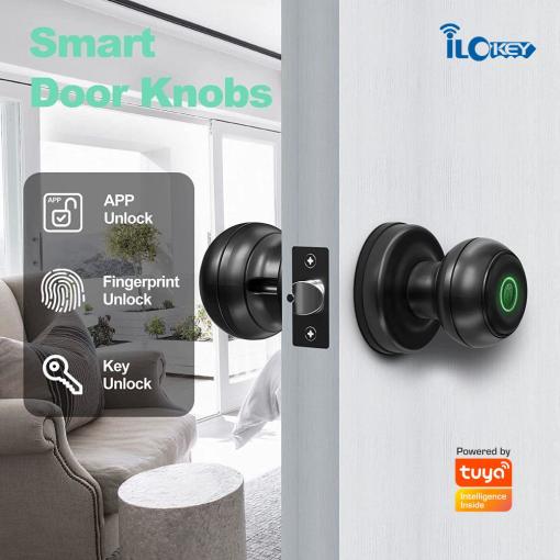 iLockey Biometric Keyless Entry Door Knob Fingerprint Door Lock Smart Door Lock for Home Apartments Office Hotel
