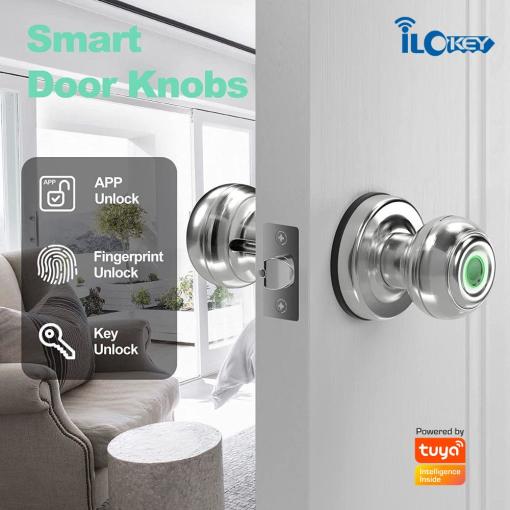 iLockey Smart Door knob, Fingerprint Door Lock Smart Lock Biometric Door Lock Fingerprint Door knob with App Control