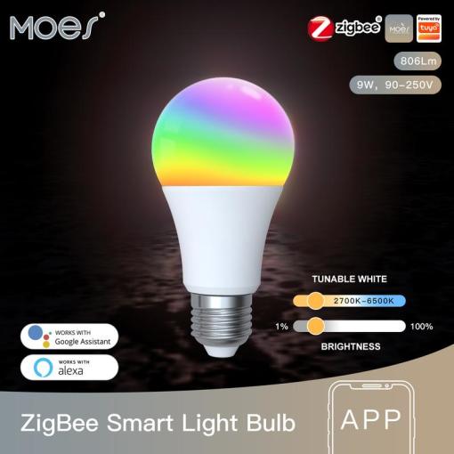 ZigBee Smart LED Light Bulb E27 Dimmable RGB White Color Lamp 806Lm MOES/Tuya Smart APP Remote Control Alexa Google