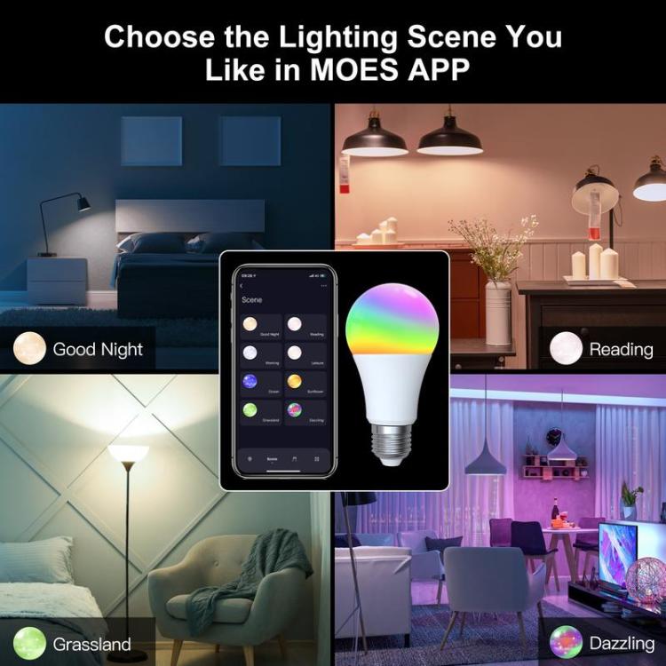Modee Smart Ampoule LED connectée (Tuya Smart Life App) Globe A60 9,4W E27  180° RVB (806 lumens)