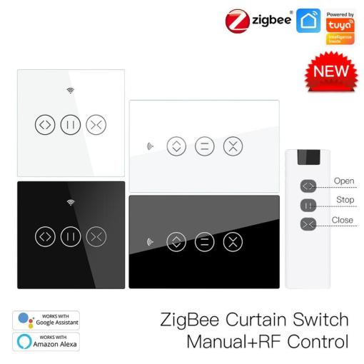 ZigBee RF Smart Touch Panel Curtain Roller Blinds Shutter Switch Tuya Smart Life App Relay Status and Backlight Switch O