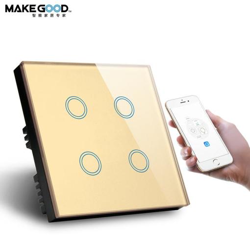 Makegood Top quality Factory outlet UK standard smart touch switch alexa google voice control 4gang wifi light switch