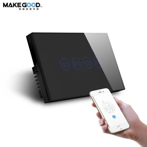 Makegood Alexa /google assistant voice control Tempered glass touch panel US smart wifi double touch curtain switch 