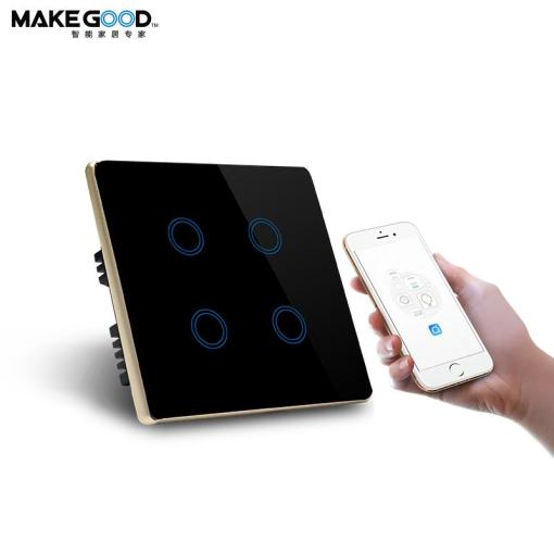 Makegood Factory outlet UK standard smart touch alexa and google metal aluminum frame 4gang smart wifi light switch 